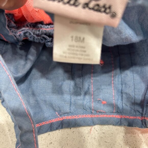 Little Lass Baby Girls’ Chambray & Pink Sheer Skirt Top | Hearts Smocked Sz 18M - Picture 8 of 9